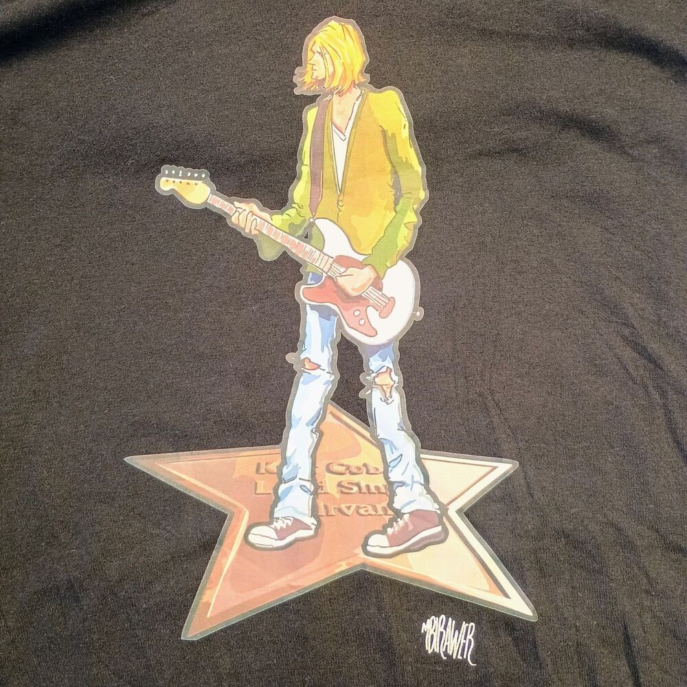 NWT The Grunge Guy Kurt Cobain Unisex Black Short Sleeve T-Shirt Large - Picture 2 of 10